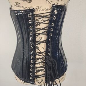 Burleska Sz US 4- 6 (24) Corset Top Brocade Overbust Black Laced Up Lattex